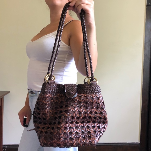 Vintage Handbags - Vintage brown woven leather crossbody bag